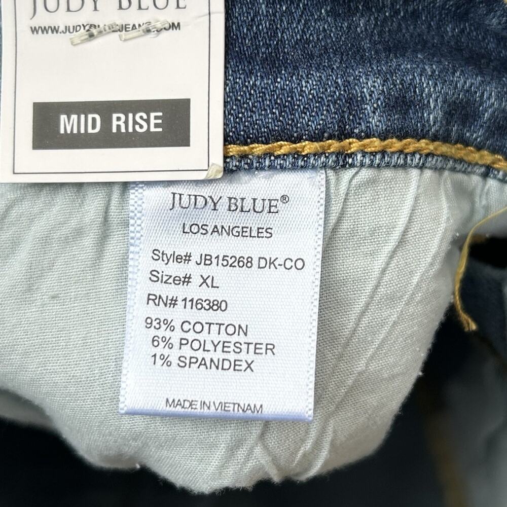 NEW Judy Blue Released Hem Shorts Women Size XL Blue Dark Wash Mid Rise Cut Offs - Picture 10 of 10